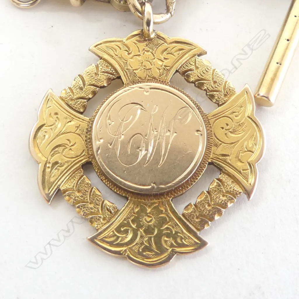 18CT GOLD FOB CHAIN (38gms) & 15CT GOLD FOB MEDAL (13gms) Image 1++