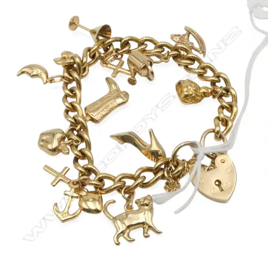 9ct CHARM BRACELET, 35.24gms