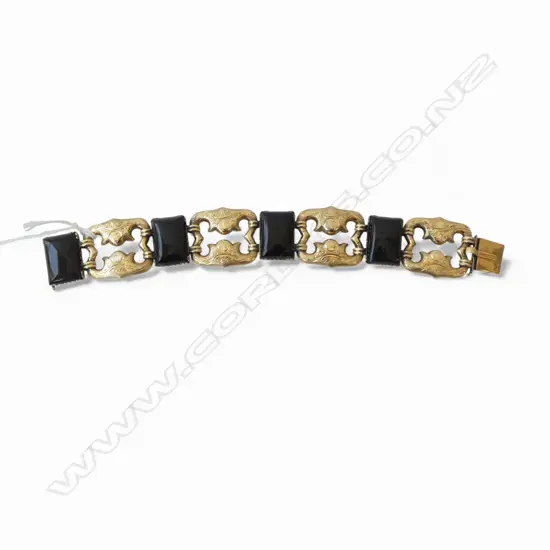 FRENCH 14CT GOLD AND ONYX BRACELET 37gms