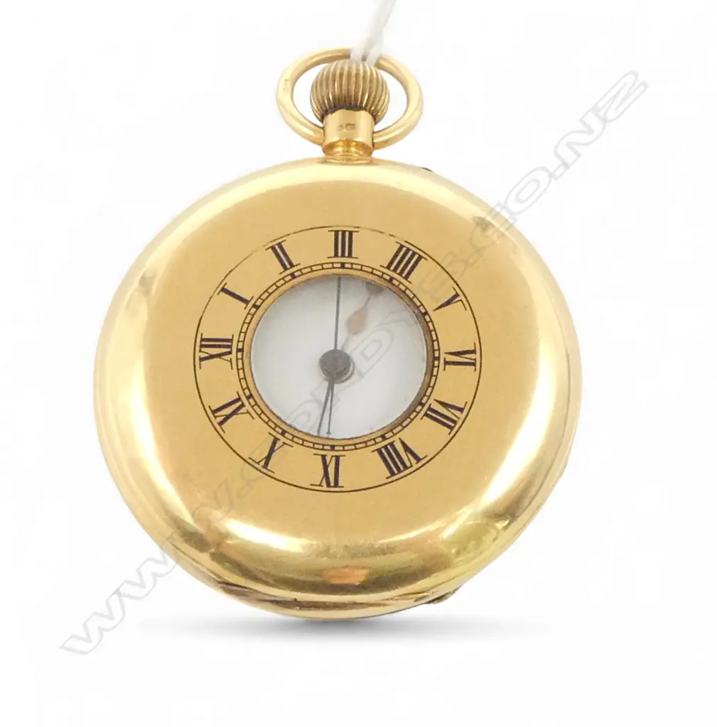 An early 20thC 18ct gold half hunter center second GENT'S FOB WATCH.114gms Image 1++