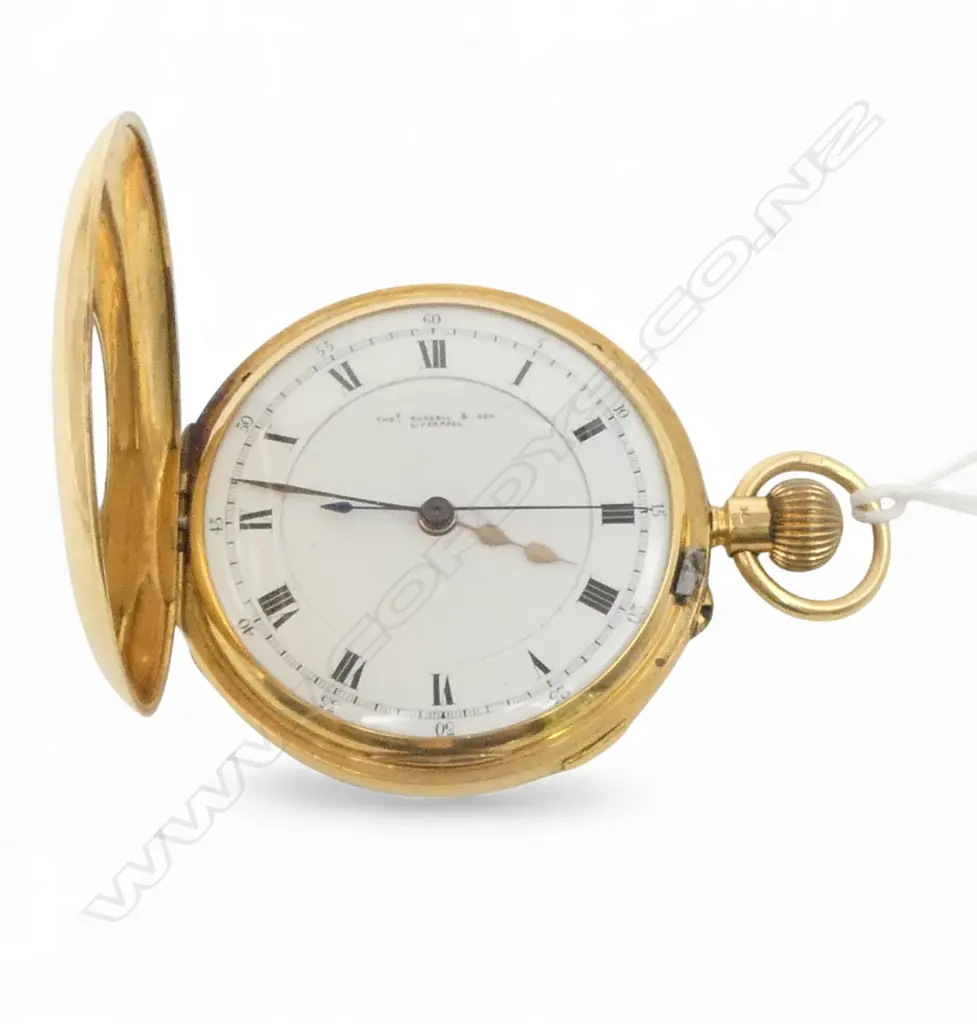An early 20thC 18ct gold half hunter center second GENT'S FOB WATCH.114gms Image 1++