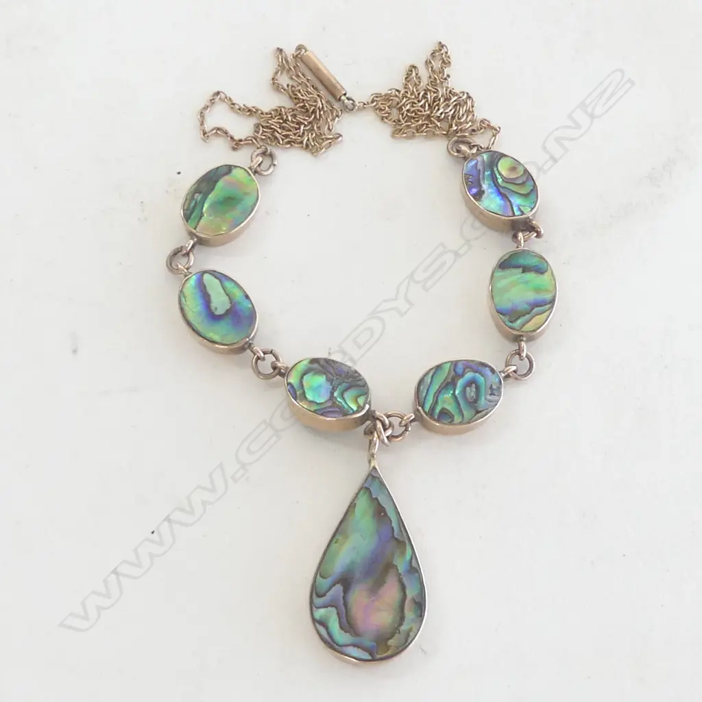 9CT GOLD AND PAUA NECKLACE 13.57gms Image 1++