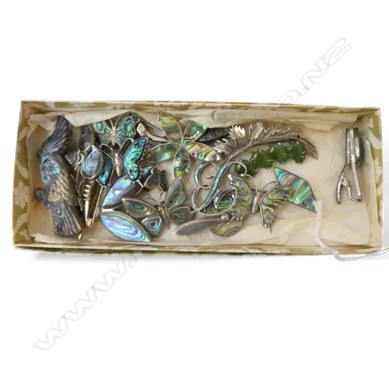 ASST. VINTAGE STG SILVER & PAUA BROOCHES 