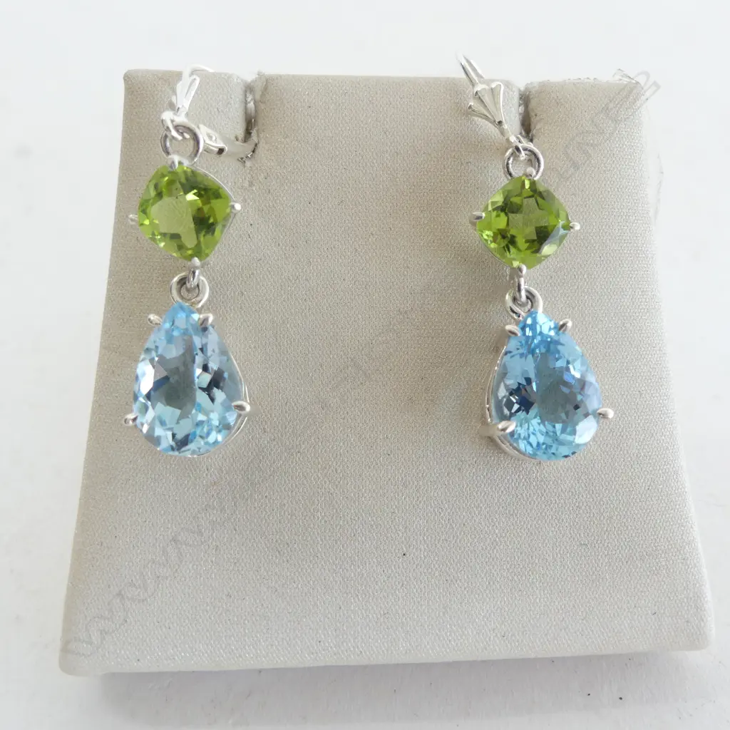 PR SILVER, BLUE TOPAZ & PERIDOT EARRINGS Image 1++