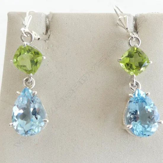 PR SILVER, BLUE TOPAZ & PERIDOT EARRINGS
