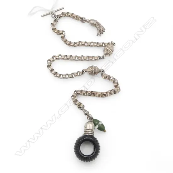 VICTORIAN SILVER ALBERTINA W CHARM & LATER PERFUME BOTTLE