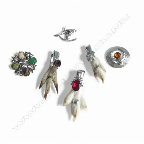 6 VINTAGE SCOTTISH BROOCHES: 3 CLAWS + DEER'S HEAD (Mizpah) + STONE SET etc