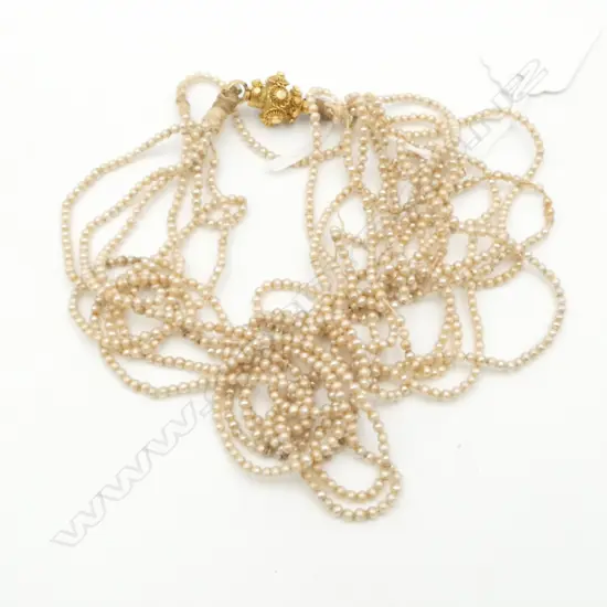 VICTORIAN MULTI STRAND FAUX PEARL NECKLACE 14CT gold clasp NEEDS REPAIR