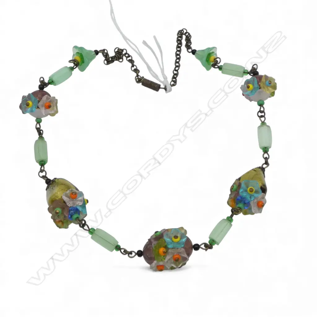 1950'S FLORAL GLASS BEAD NECKLACE probably Venetian Image 1++