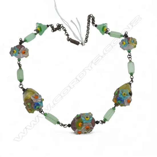 1950'S FLORAL GLASS BEAD NECKLACE probably Venetian