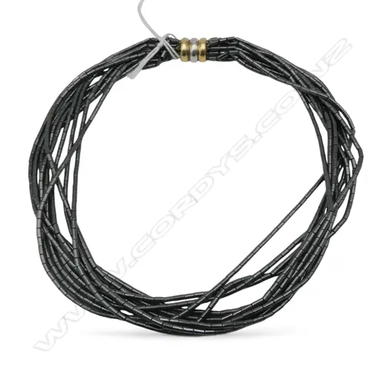 HEMATITE BEAD NECKLACE w 14ct GOLD CLASP, L.410mm, valuation