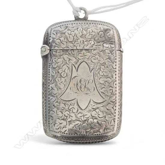 ANTIQUE SILVER VESTA CASE Birmingham 1897. Suspension loop to top
