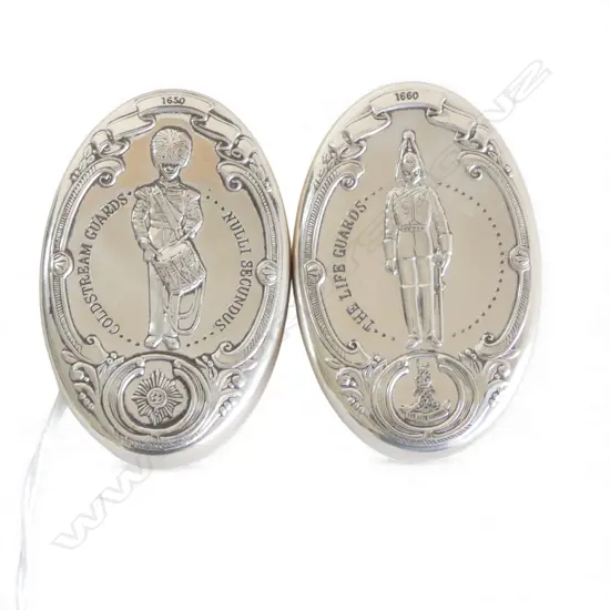 2 STG SILVER PILL BOXES DEPICTING 'THE LIFE GUARDS' & 'COLDSTREAM GUARDS', 51.42gms