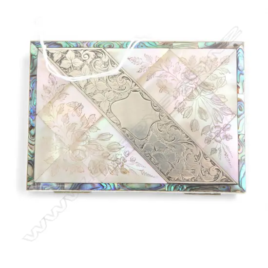 VICTORIAN MOTHER OF PEARL & SILVER CARD CASE fitted interior