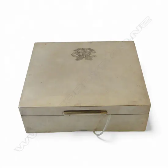 STG SILVER BOX with wood fitted interior, BIRMINGHAM 1969, TW 383gms dent