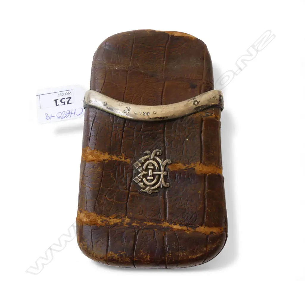 VICTORIAN LEATHER & STG SILVER CIGAR CASE, LONDON 1880, L.115mm Image 1++