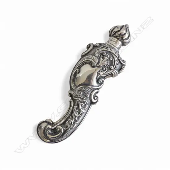 VICTORIAN STG SILVER ORNATE SCENT BOTTLE, BIRMINGHAM 1889, 222gms, L.205mm stopper missing