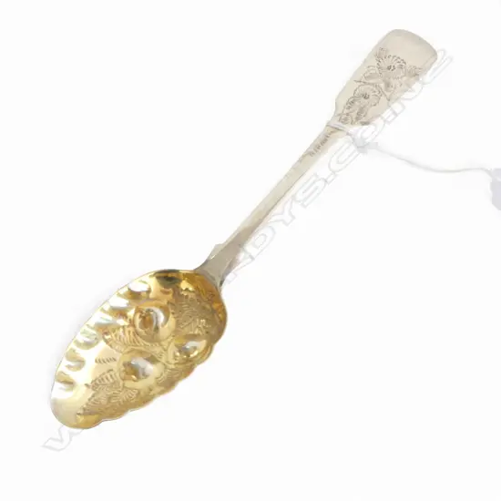 ANTIQUE George IV SILVER BERRY SPOON gilded & embossed fruit decoration Edinburgh 1827. 78gms