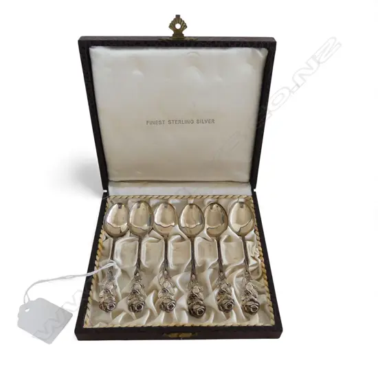 6 STG SILVER TEASPOONS, CASED 43gms