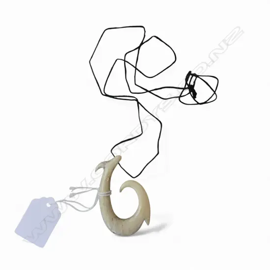 DAVID TUART CARVED WHALE BONE HEI MATAU pendant. L.60mm