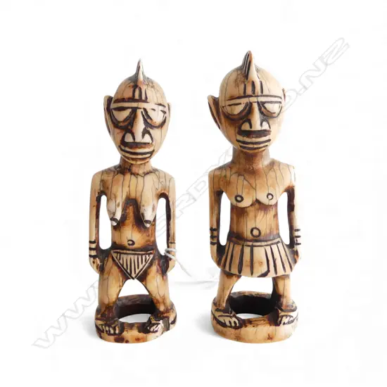 PR 20thC YORUBA CARVED IVORY IBEJI FIGURES H.135mm