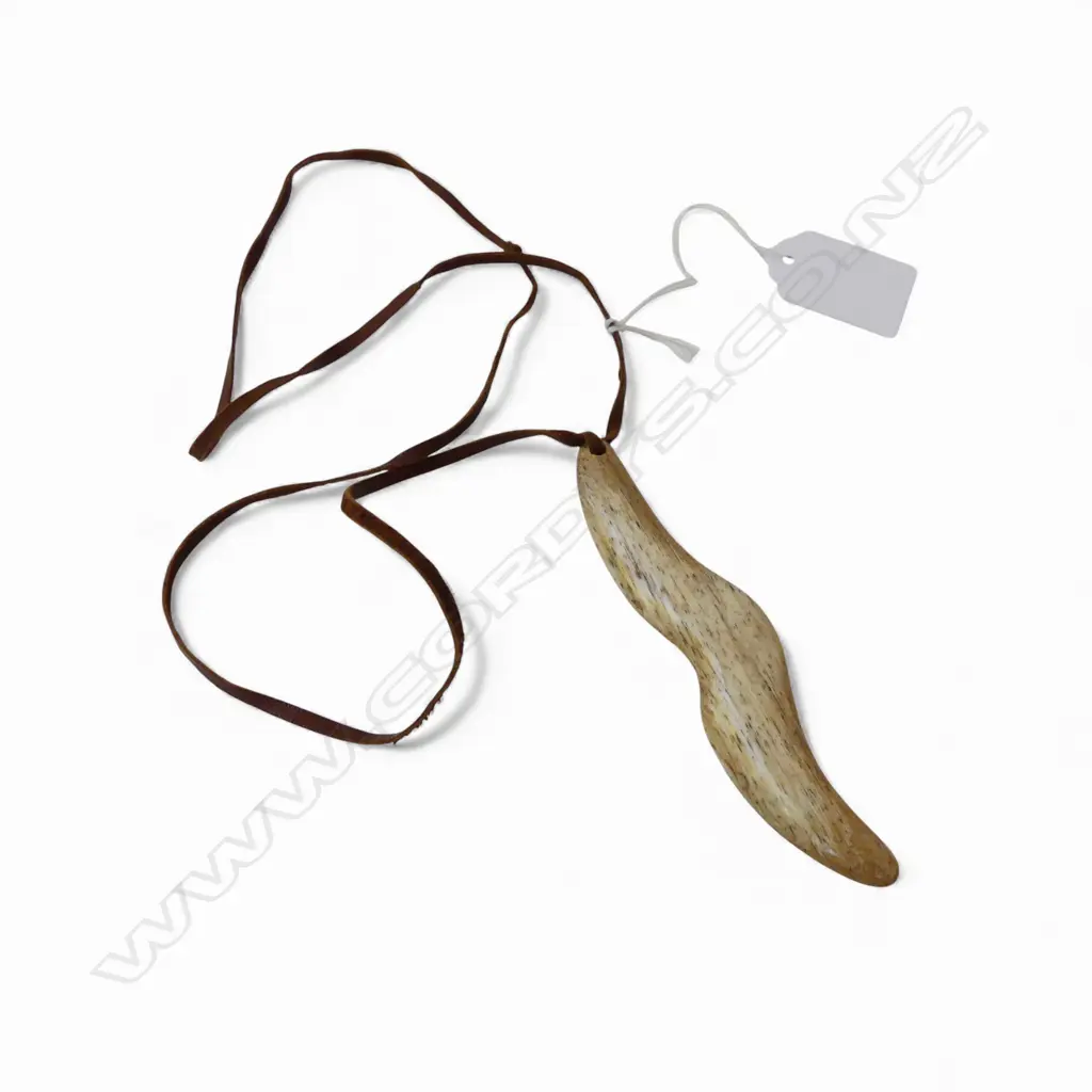 DAVID TUART CARVED WHALE BONE wavy SHAPED PENDANT. L.110mm Image 1++