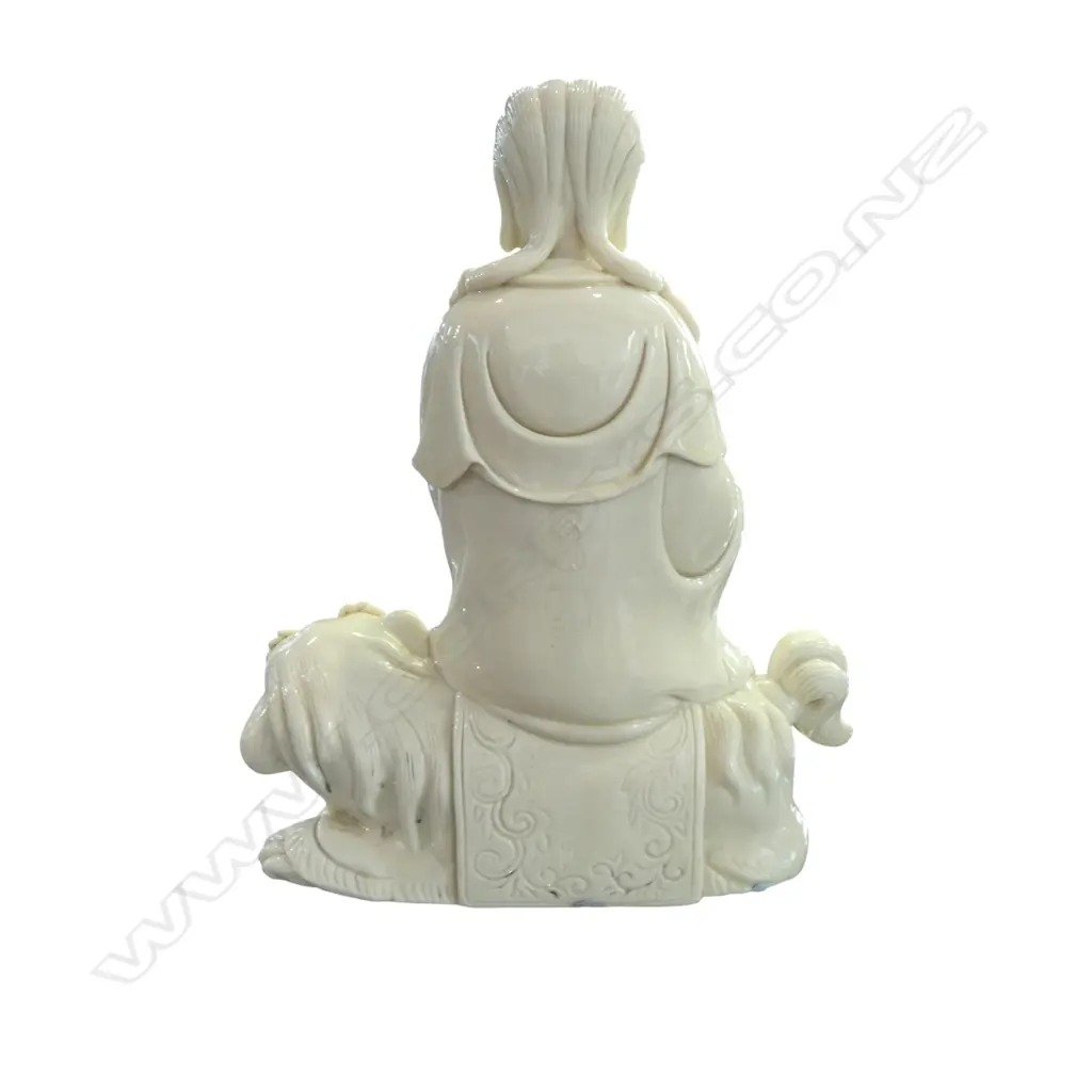 CHINESE BLANC DE CHINE FIGURE SEATED ON FOO DOG  H245MM Image 1++