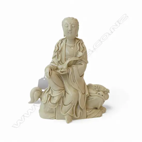 CHINESE BLANC DE CHINE FIGURE SEATED ON FOO DOG  H245MM