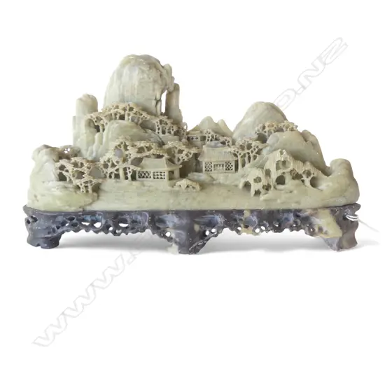 CHINESE SOAPSTONE INTRICATE CARVING, L.250 x 150mm