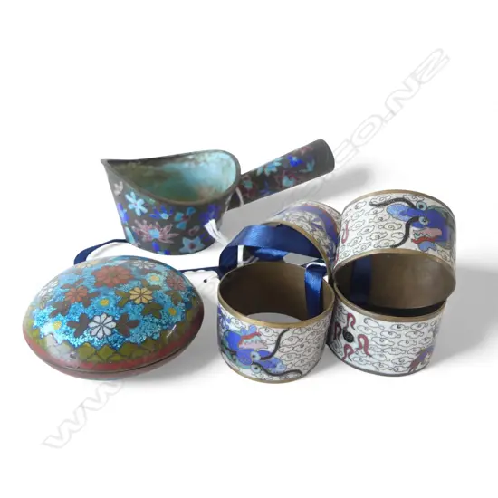 4 CLOISONNE NAPKIN RINGS + 2 OTHERS