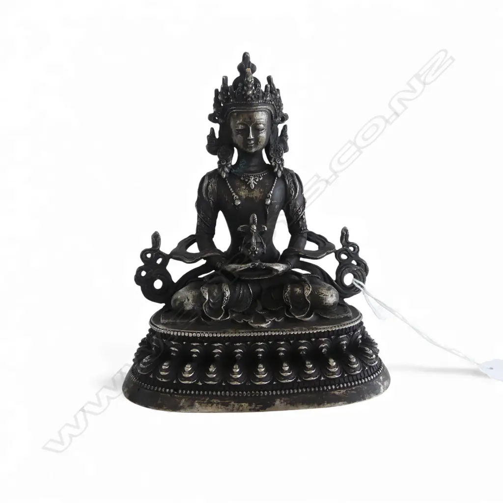 ORIENTAL SILVER TONE METAL BUDDHA H.155mm Image 1++