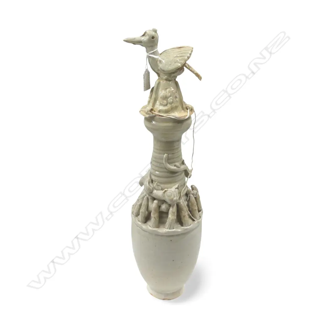 ANTIQUE CHINESE CELEDON DRAGON VASE WITH BIRD LID SOME FAULTS H540MM Image 1++