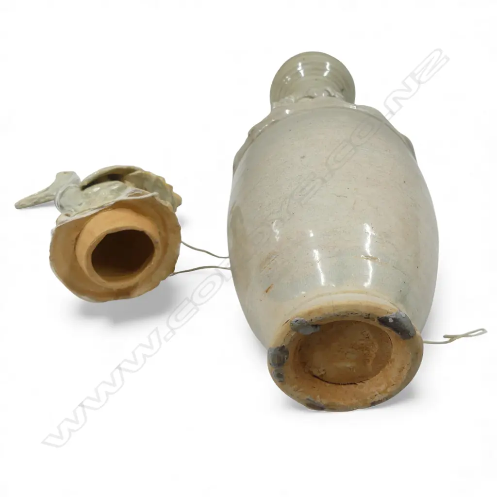 ANTIQUE CHINESE CELEDON DRAGON VASE WITH BIRD LID SOME FAULTS H540MM Image 1++