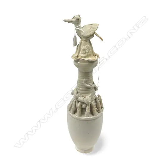 ANTIQUE CHINESE CELEDON DRAGON VASE WITH BIRD LID SOME FAULTS H540MM