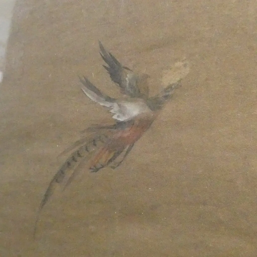 Artist unknown LARGE CHINESE WATERCOLOUR on fabric (silk) HUNTERS ON HORSEBACK 1000 x 530mm Image 1++