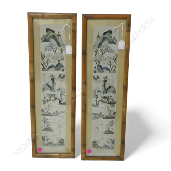PR VINTAGE FRAMED CHINESE EMBROIDERIES H550 L100MM ONE GLASS CRACKED