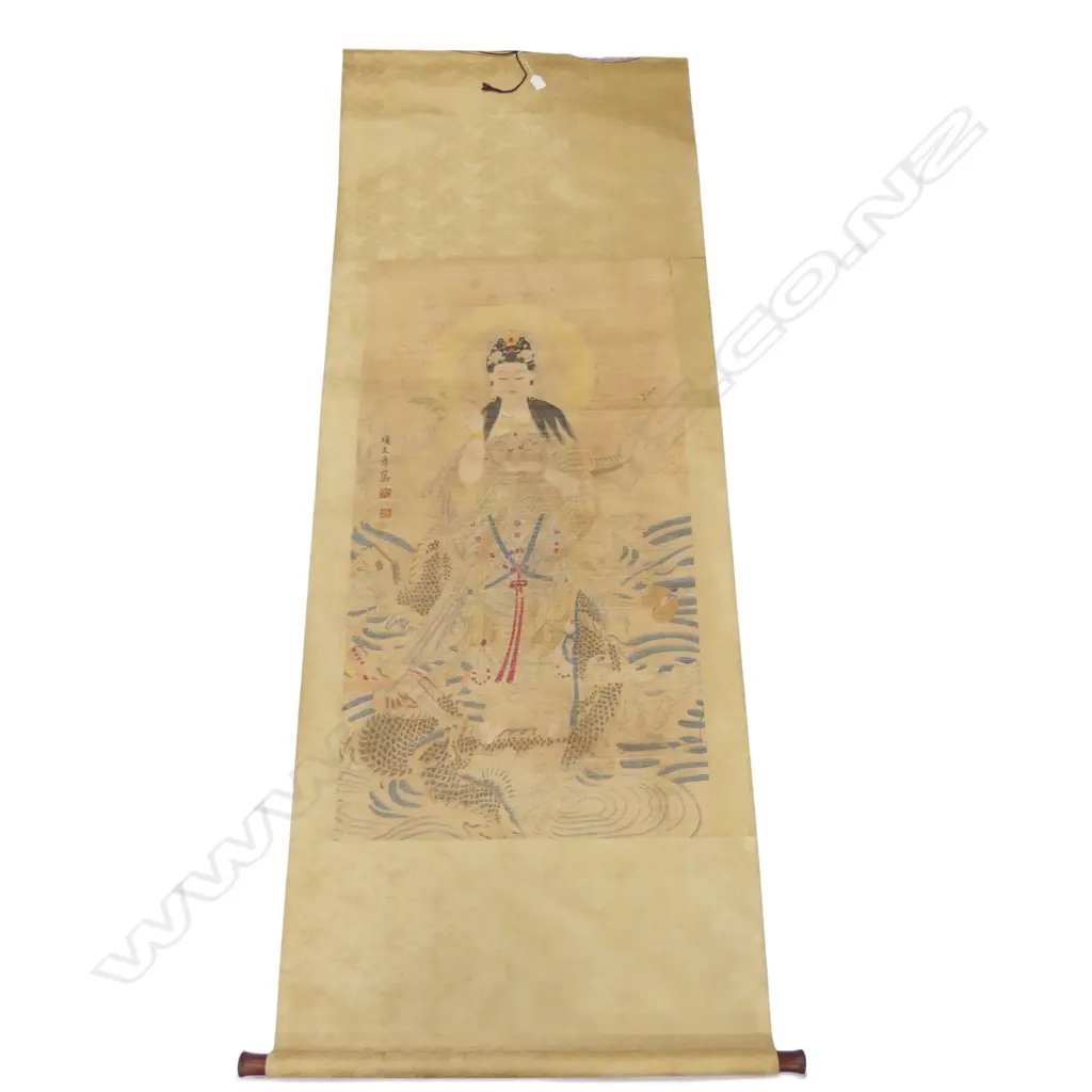 SIGNED ORIENTAL SCROLL GODDESS & DRAGON  L1870 W770MM Image 1++