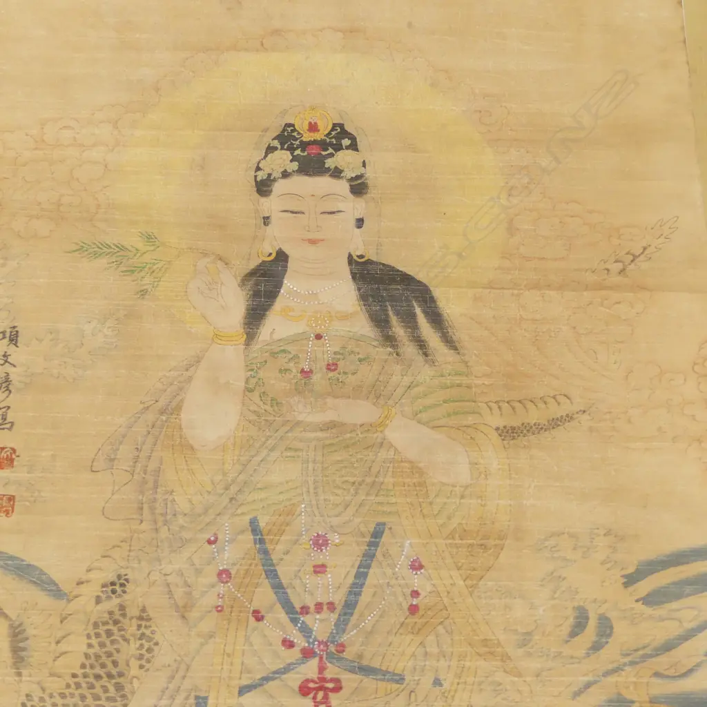 SIGNED ORIENTAL SCROLL GODDESS & DRAGON  L1870 W770MM Image 1++