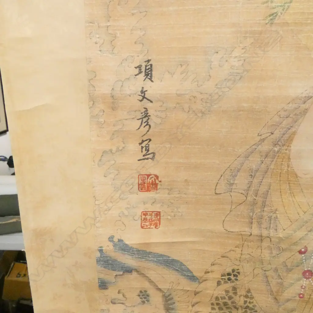 SIGNED ORIENTAL SCROLL GODDESS & DRAGON  L1870 W770MM Image 1++