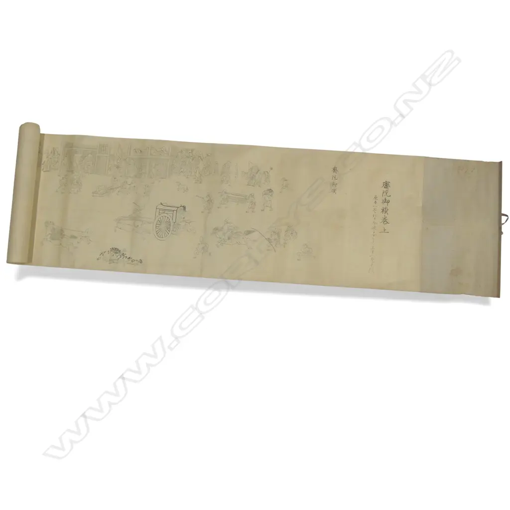 ANTIQUE KAKIMONO IN SUMI SCROLL ON PAPER PEOPLE SCENES L10000MM W490MM Image 1++