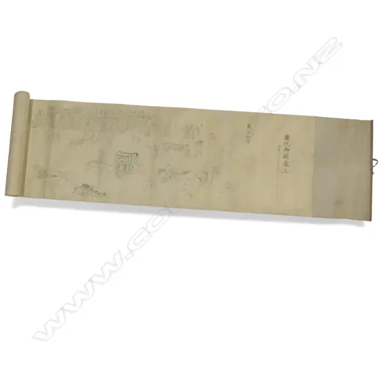 ANTIQUE KAKIMONO IN SUMI SCROLL ON PAPER PEOPLE SCENES L10000MM W490MM