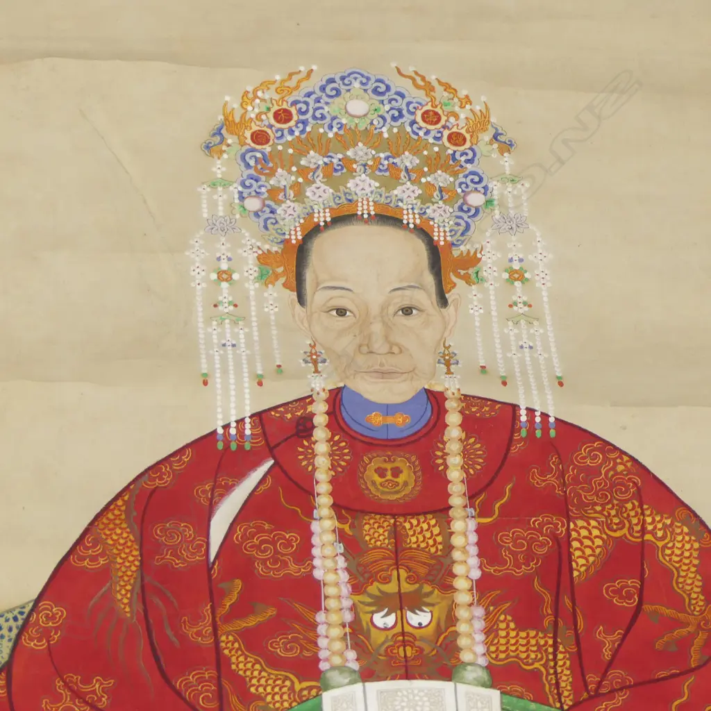 2 CHINESE SCROLLS ANCESTOR PORTRAITS LATE CHIN DYNASTY W710MM Image 1++