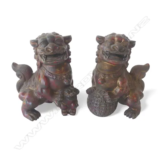 PR ORIENTAL GILT METAL TEMPLE FU DOGS H.185mm