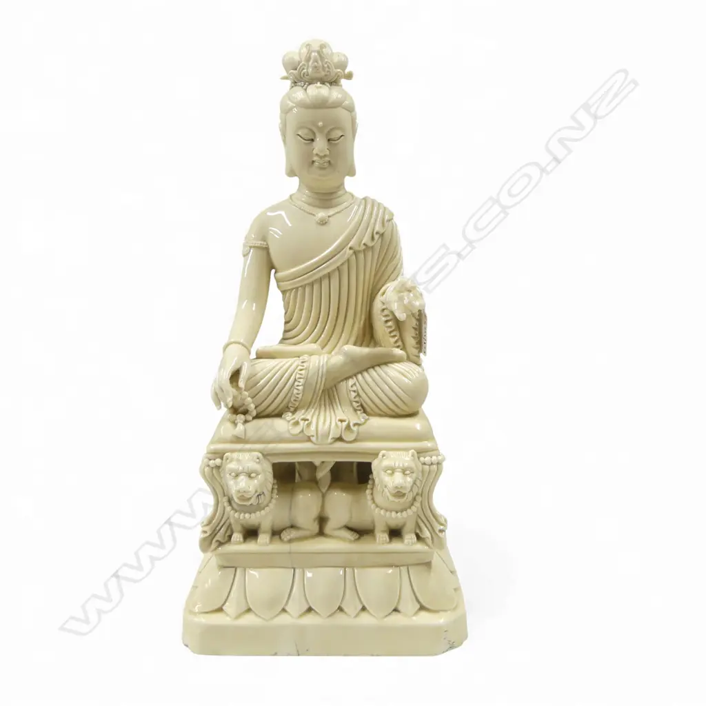 ANTIQUE BLANC DE CHINE KUANYIN SEATED FIGURE H420MM FAULTS TO BASE Image 1++