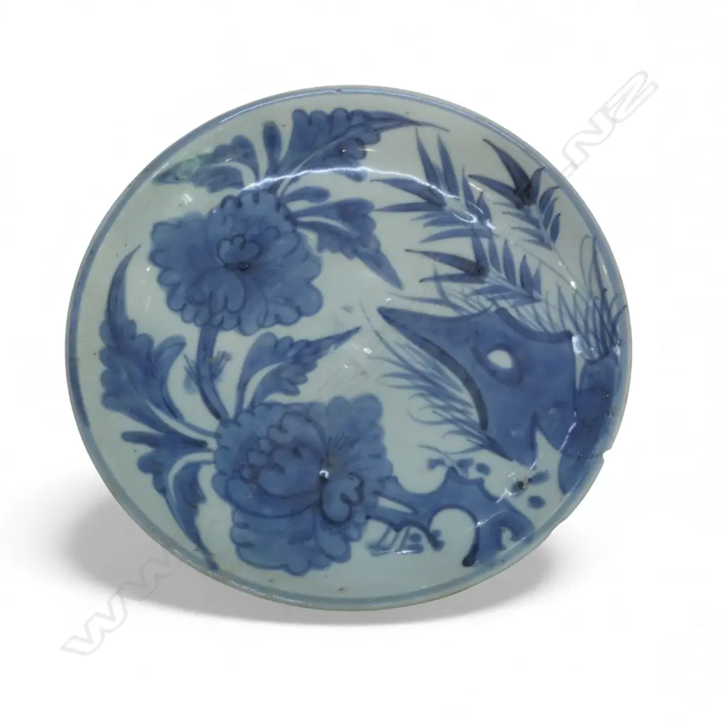 ORIENTAL B/W PLATE 295mm dia OLD CHIPS Image 1++