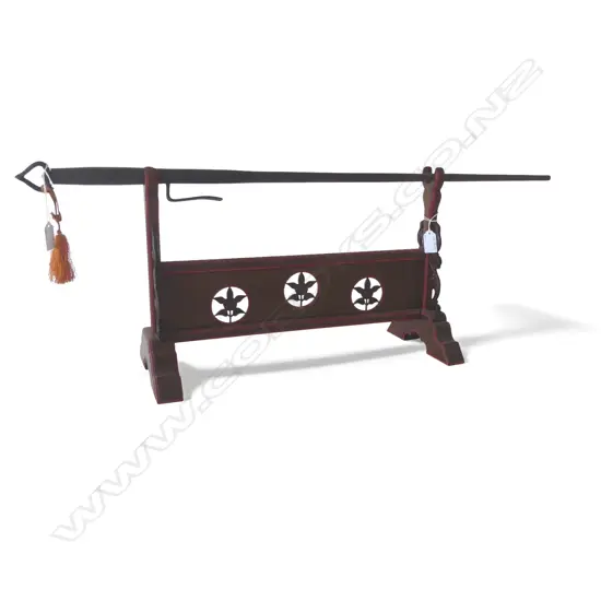 ANTIQUE JAPANESE JITTE silver inlay, makers signature to hilt unscrews to reveal a pointed blade L.835mm ON KATANA KAKE