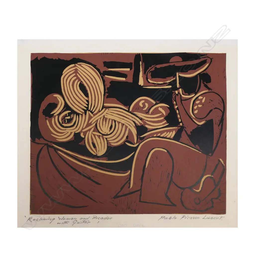 PABLO PICASSO/HARRY ABRAMS 'RECLINING WOMAN & PICADOR WITH GUITAR' (13), LINOCUT, c.1962, 270 x 325mm (image) Image 1++