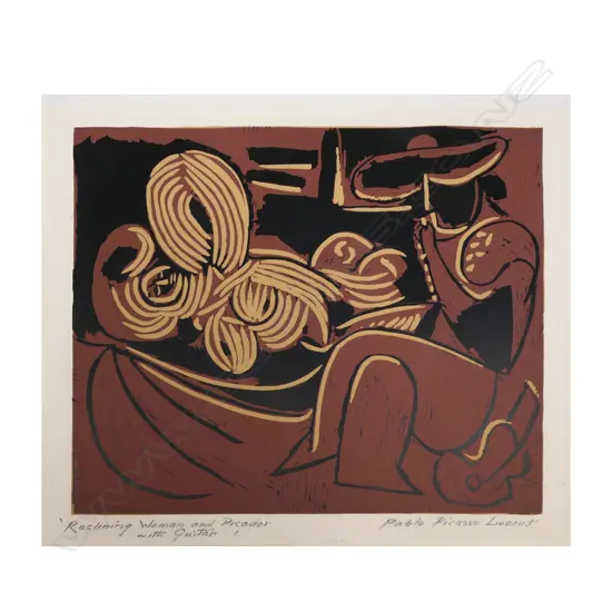 PABLO PICASSO/HARRY ABRAMS 'RECLINING WOMAN & PICADOR WITH GUITAR' (13), LINOCUT, c.1962, 270 x 325mm (image)