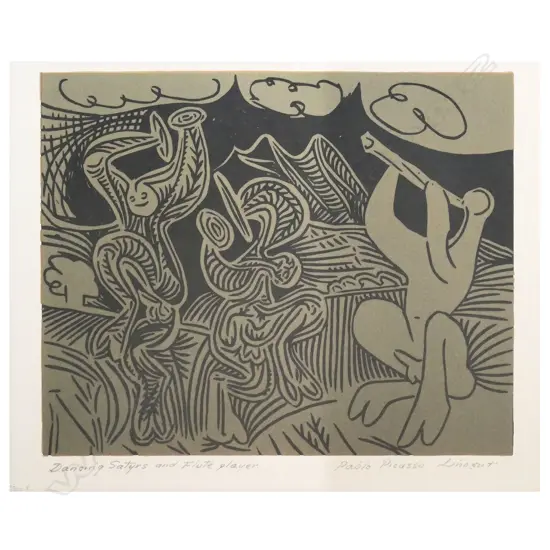 PABLO PICASSO (1881-1973)/HARRY ABRAMS 'DANCING SATYRS AND FLUTE PLAYER' (30), LINOCUT, 326 x 270mm (image)