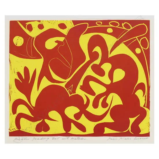 PABLO PICASSO/HARRY ABRAMS 'PICADOR GOADING BULL WITH MATADOR' (5), LINOCUT, c.1962, 270 x 325mm (image)